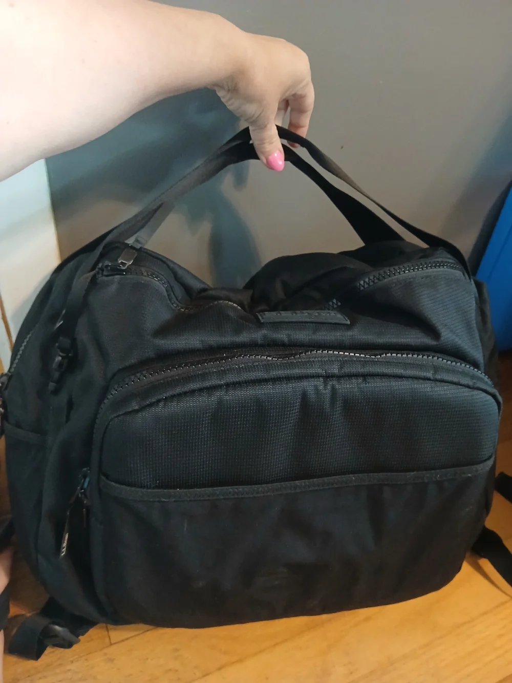 L.L.Bean Black Diaper Bag Backpack with Printed Interior Lining, Zip Closure